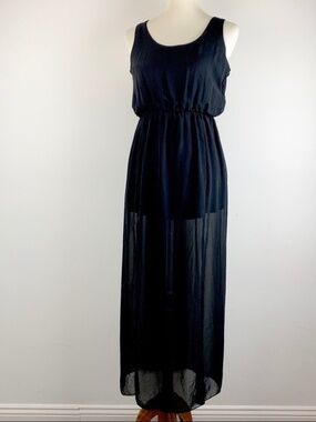 Malloy Black Mini Dress with Semi-Sheer Maxi Sleeveless Tank M